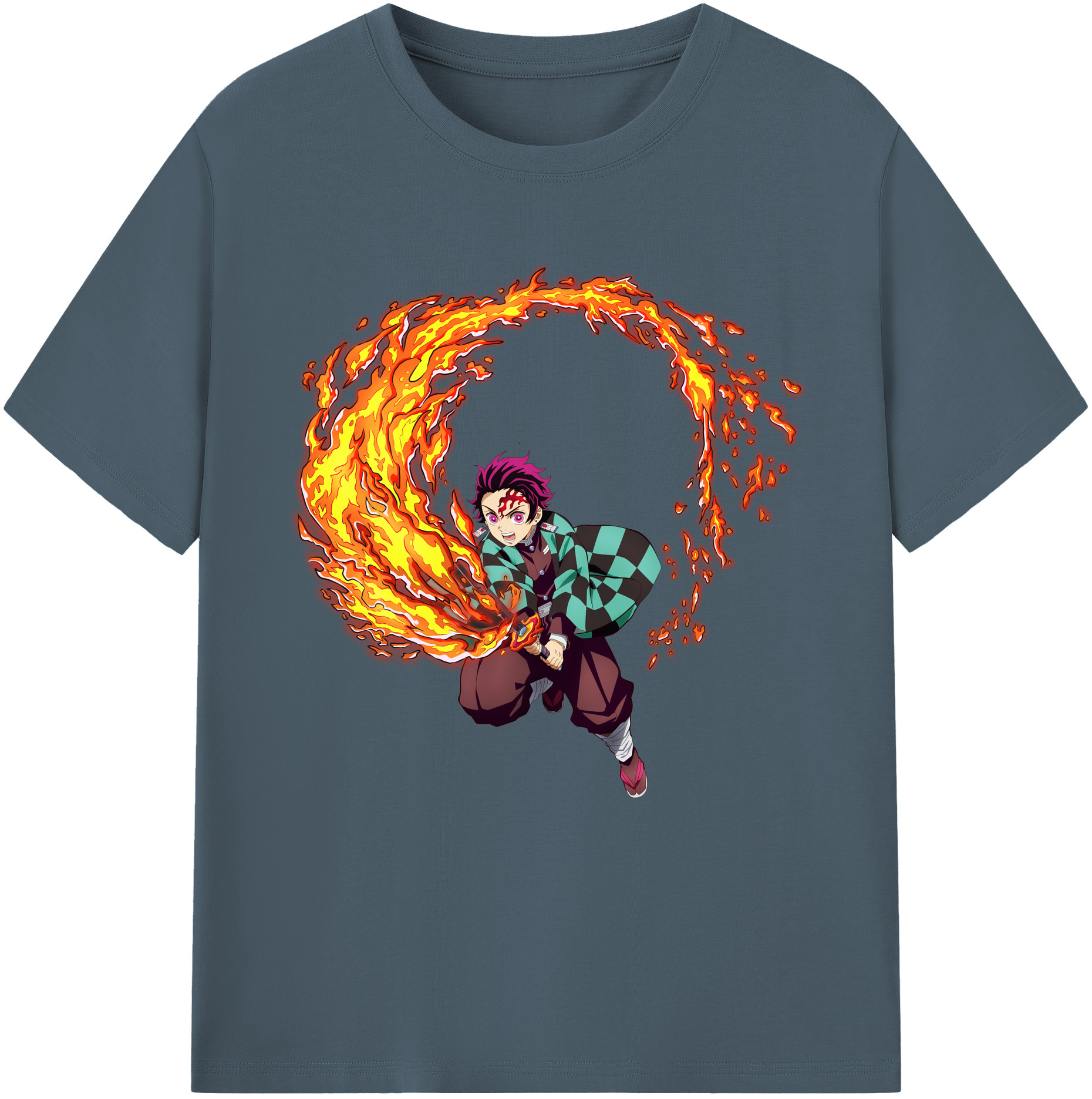 （画像用） 鬼滅の刃 竈門 炭治郎／かまど たんじろう Kamado Tanjirou 綿100％半袖Tシャツ（フロントプリント）